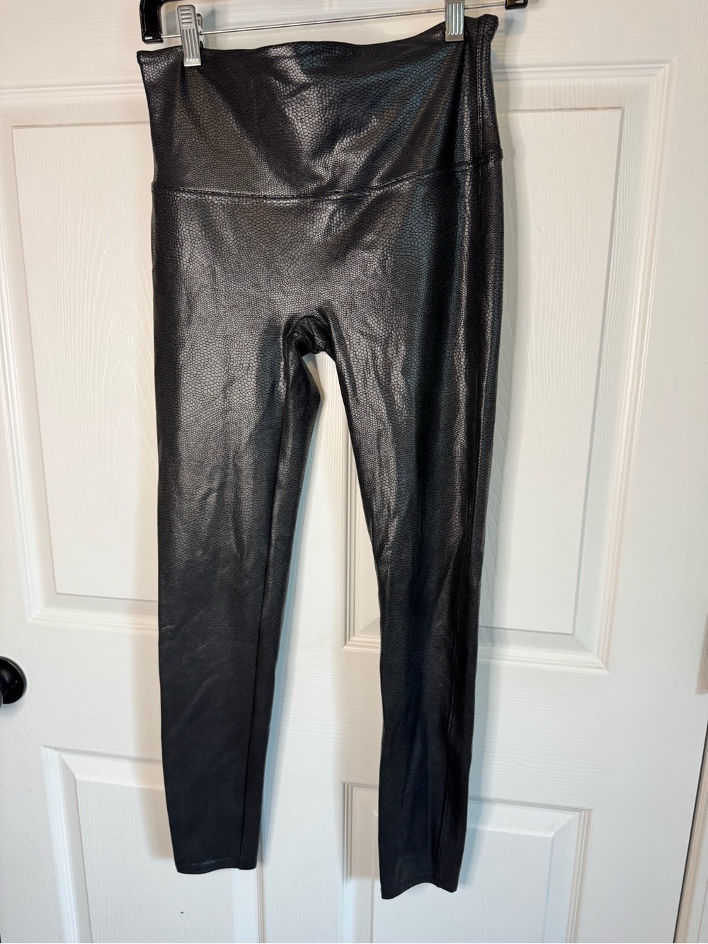 SPANX Black Textured Faux-Leather Leggings